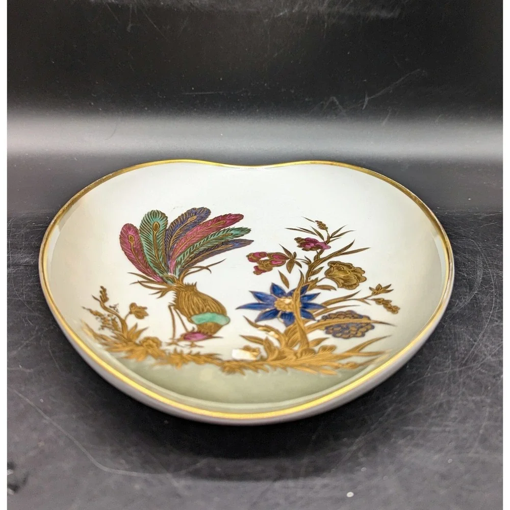 Vintage Dipinto A Mano Longo Oro Zecchino Italy Oval Dish Pheasant Bird Flower
